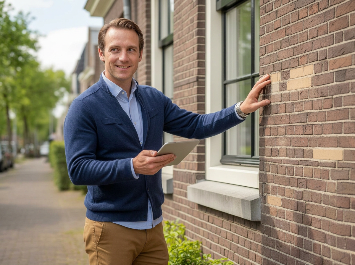 MN Isolatie Advies adviseur inspecteert een buitenmuur